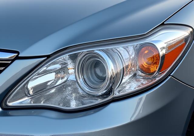 The same headlight, now crystal clear and bright after restoration.